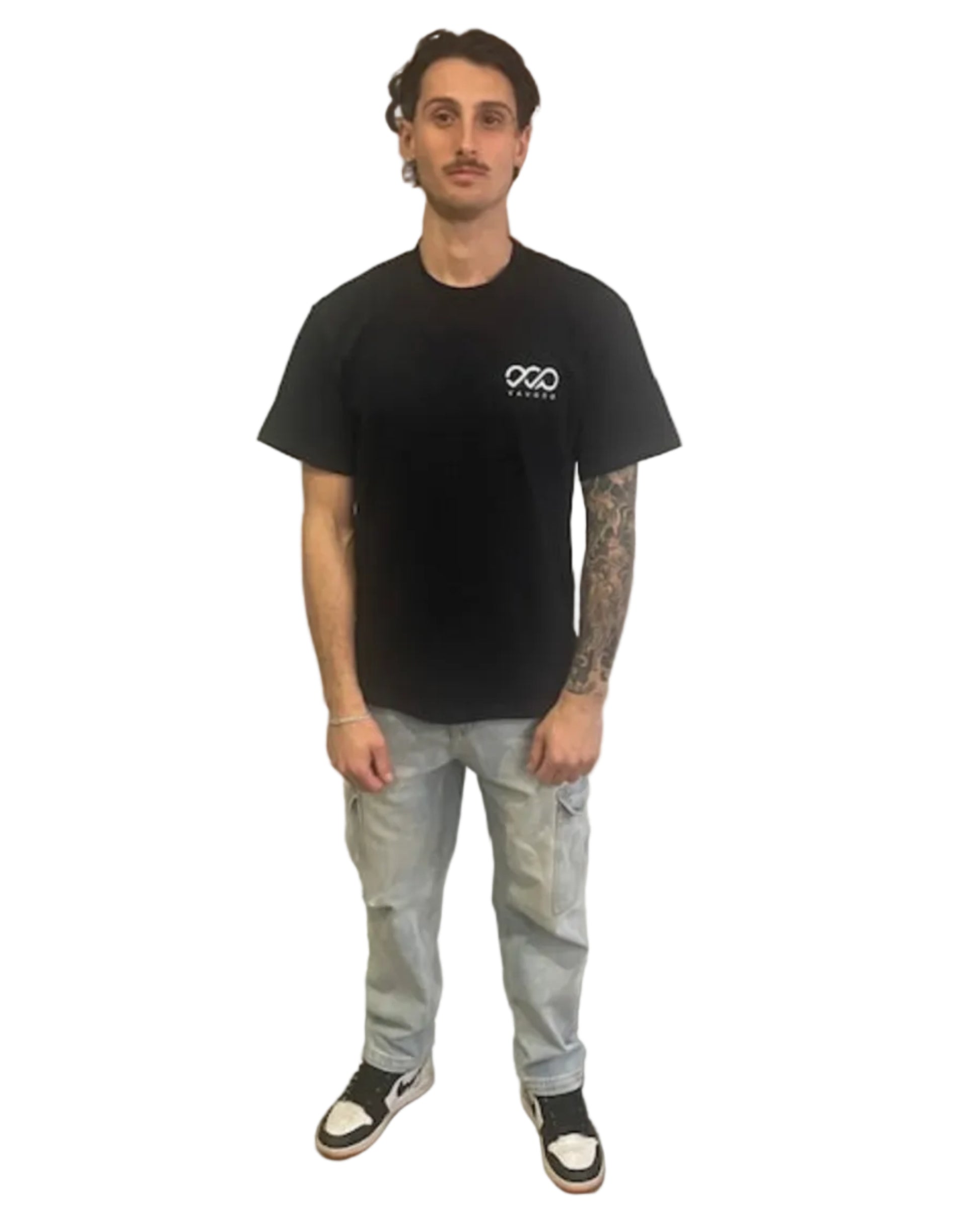 Model is 180cm tall and wearing a size S t-shirt