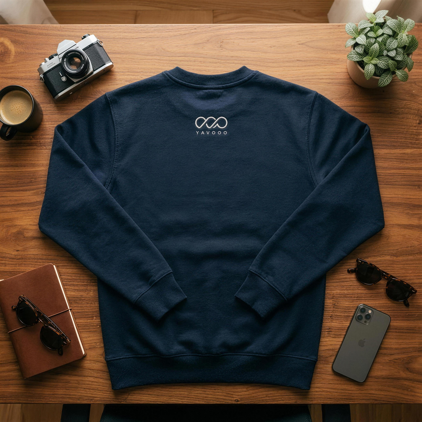 YAVOOO Crewneck flat lay - back, logo below collar