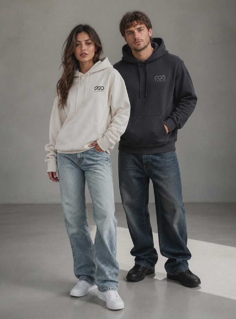 YAVOOO Hoodie - models walking, concrete studio background